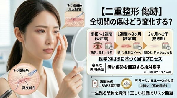 【二重整形 傷跡が治るまでの期間は？】全切開の傷跡はどう変化する？