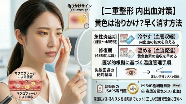 【二重整形 内出血の対策は？】黄色くなるのは治りかけ？内出血を早く消す方法